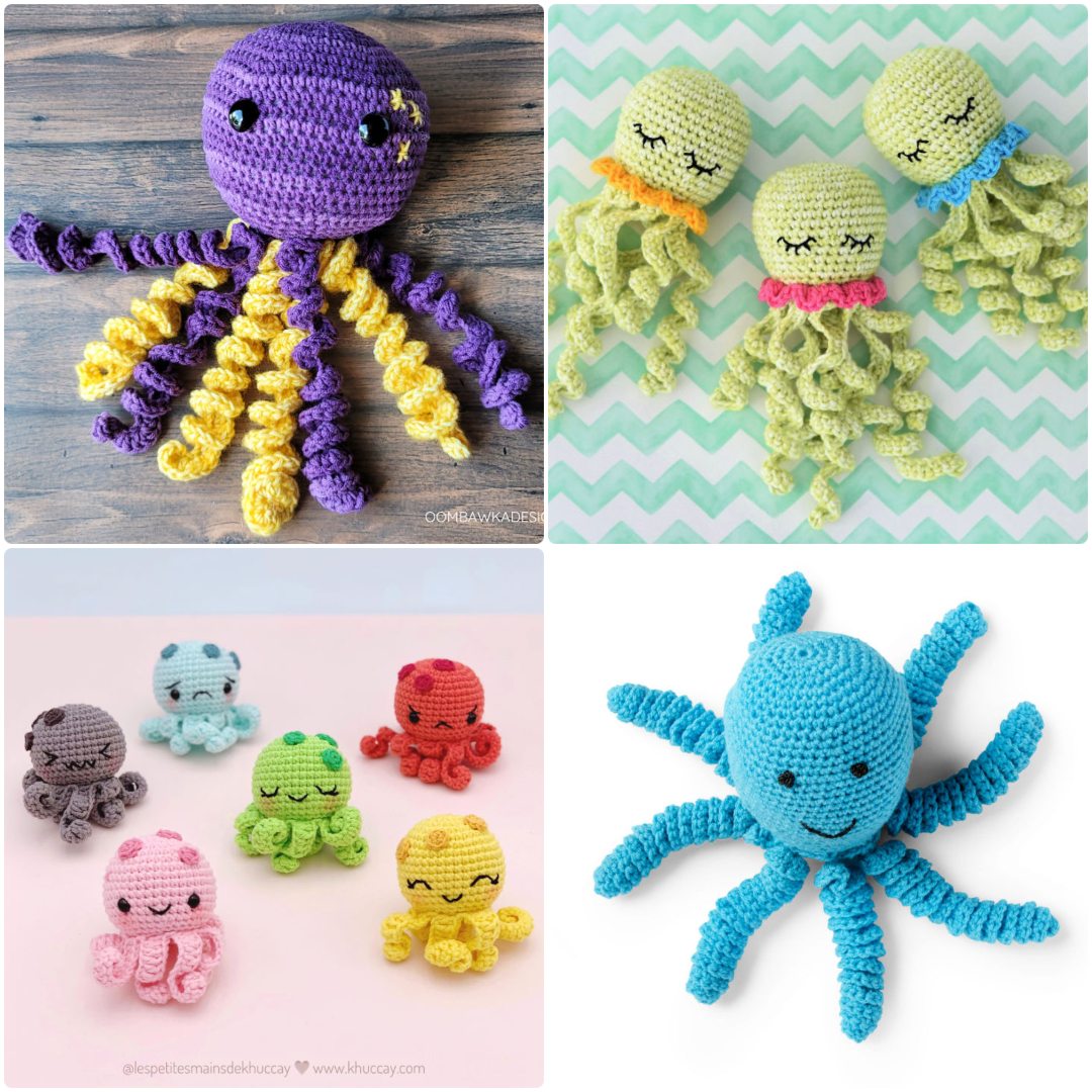 Crochet Kit for Beginners , DIY Craft for Adults and Kids, 4 Pcs Knitting  Octopus(Blue/Red/Green/Yellow), Great Gift for Crochet Lovers, Crochet