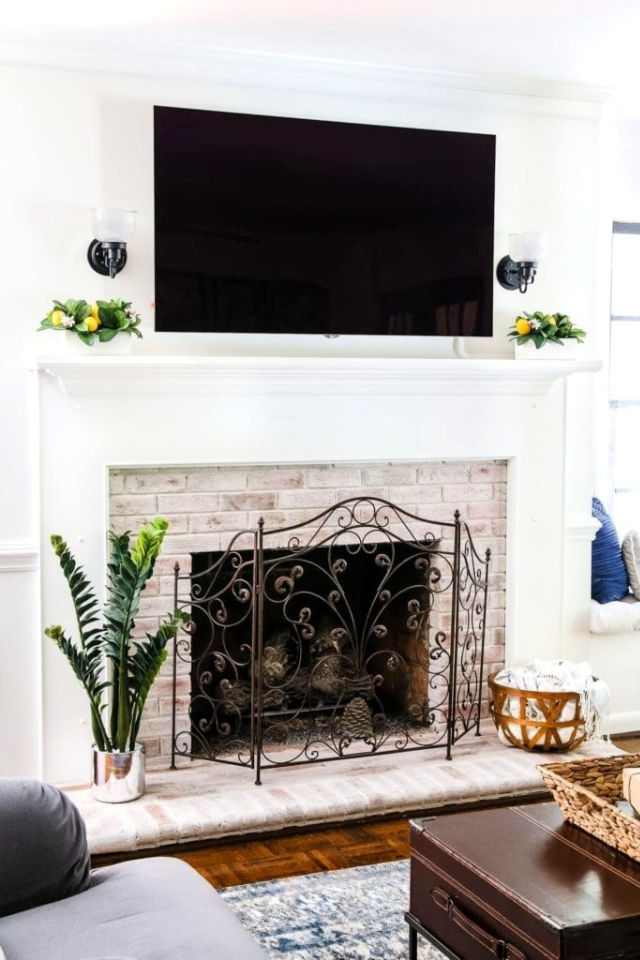 Lime Washed Brick Fireplace Update Idea