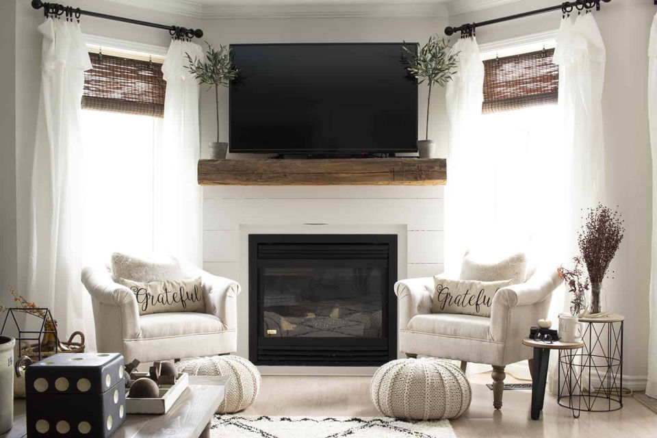 Shiplap and Barn Beam Fireplace Mantel Remodel